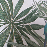 47408 Tropical botanic palm branches leaves green white purple birds modern wallpaper
