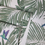 47408 Tropical botanic palm branches leaves green white purple birds modern wallpaper