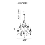 5095P32B-9 Keen 9 Light Up Chandelier With Black Finish