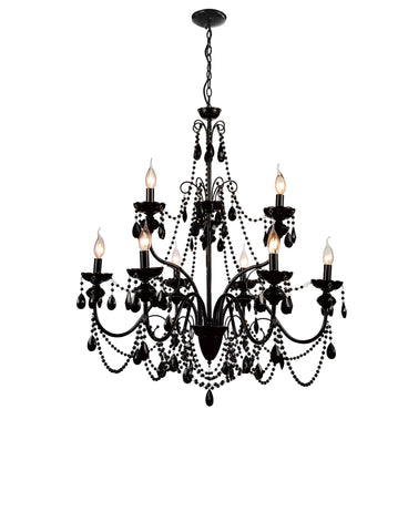 5095P32B-9 Keen 9 Light Up Chandelier With Black Finish