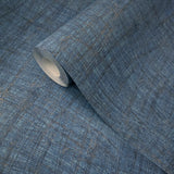 53110 Navy blue teal bronze faux fabric texture abstract cross hatched lines wallpaper
