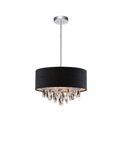 5443P14C (Black) Dash 3 Light Drum Shade Chandelier With Chrome Finish