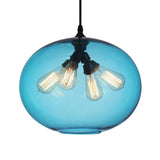 5553P16 -Blue Glass 4 Light Down Pendant With Blue Finish