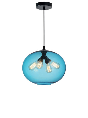 5553P16 -Blue Glass 4 Light Down Pendant With Blue Finish