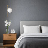 56234 Modern Dark Gray silver vertical stia lines textured faux fabric wallpaper rolls
