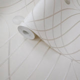 56335 Ogee Curved Wave curves lines ivory off white cream textured modern wallpaper 3D
