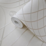 56335 Ogee Curved Wave curves lines ivory off white cream textured modern wallpaper 3D
