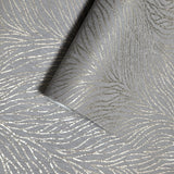 58429 Abstract feather leaf lines Faux fabric Textured taupe gold metallic wallpaper
