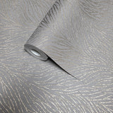 58429 Abstract feather leaf lines Faux fabric Textured taupe gold metallic wallpaper