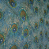 58504 Peacock feather mural blue green gold teal faux fabric textured exotic wallpaper