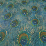 58504 Peacock feather mural blue green gold teal faux fabric textured exotic wallpaper