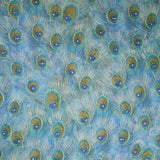58504 Peacock feather mural blue green gold teal faux fabric textured exotic wallpaper