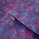 58506 Peacock feather mural blue teal turquoise purple faux fabric textured wallpaper
