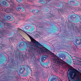 58506 Peacock feather mural blue teal turquoise purple faux fabric textured wallpaper
