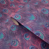 58506 Peacock feather mural blue teal turquoise purple faux fabric textured wallpaper
