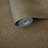58844 Mustard bronze olive brown faux python scale snake skin texture modern wallpaper
