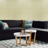 7458, RZ3300 Victorian Damask leaves champagne beige bronze Glassbeads textured Wallpaper 3D