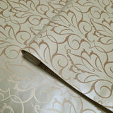 7458, RZ3300 Victorian Damask leaves champagne beige bronze Glassbeads textured Wallpaper 3D