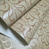 7458, RZ3300 Victorian Damask leaves champagne beige bronze Glassbeads textured Wallpaper 3D
