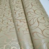 7458, RZ3300 Victorian Damask leaves champagne beige bronze Glassbeads textured Wallpaper 3D