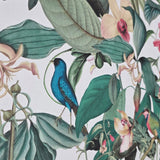 81686 Botanic tropical flower blossom bird white green faux fabric textured wallpaper