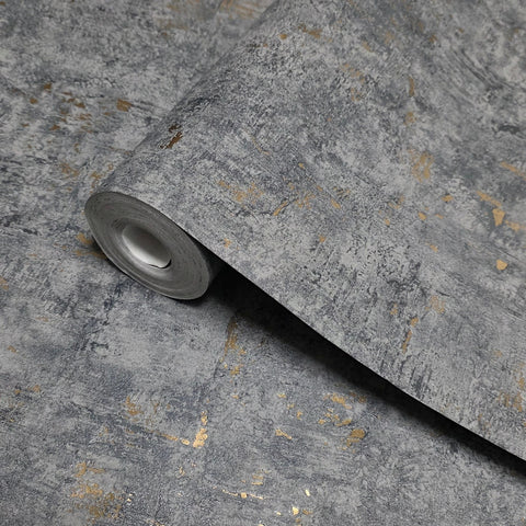 82373 Embossed gray gold metallic foil faux Anthracite plaster textured wallpaper roll