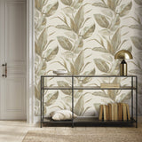 8270 19W9661 Textured Leaf Tropical Foliage Wallpaper