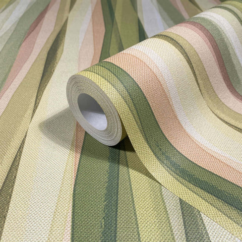89010 Naomi Stripes Kids Modern Beige Green Yellow Wallpaper