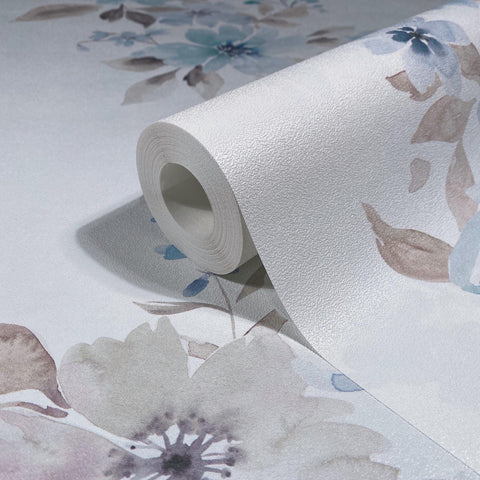 89012 Oriana Floral Blue White Wallpaper