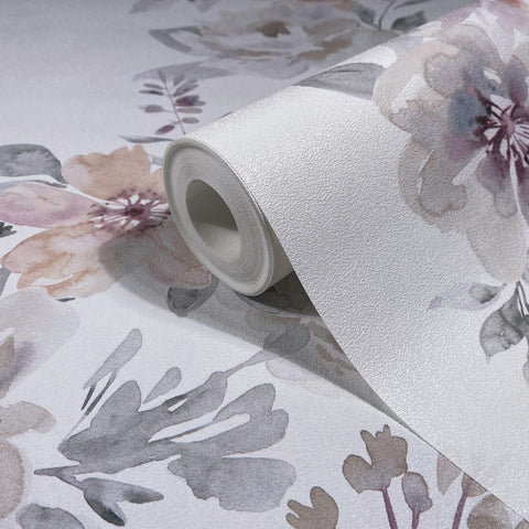 89013 Oriana Floral Beige Grey White Wallpaper