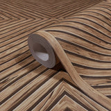 89020 Naomi Wood Look Country House Geometric Brown Wallpaper