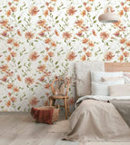 89023 Oriana Floral Orange White Wallpaper