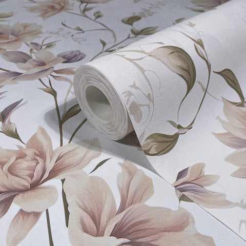 89024 Oriana Floral Green White Wallpaper 