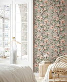 89033 Oriana Floral Brown Green Grey Wallpaper