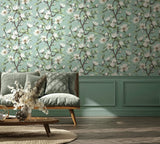 89037 Oriana Floral Green White Wallpaper