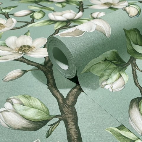 89037 Oriana Floral Green White Wallpaper