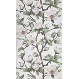 89038 Botanic magnolia blossoms flower buds white green faux fabric textured wallpaper