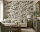 89038 Botanic magnolia blossoms flower buds white green faux fabric textured wallpaper