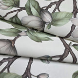89038 Botanic magnolia blossoms flower buds white green faux fabric textured wallpaper