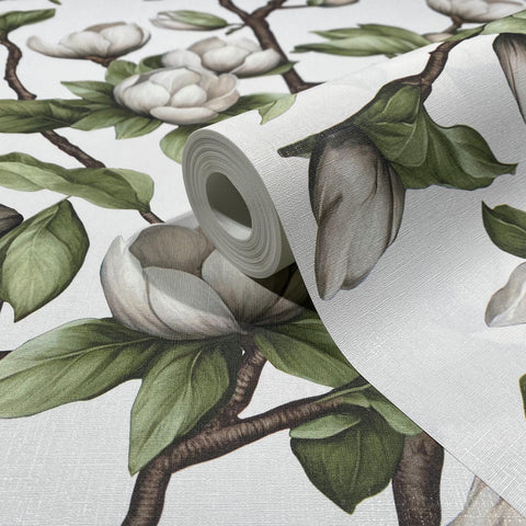 89038 Oriana Floral Green White Wallpaper