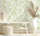 89041 Naomi Floral Green White Wallpaper