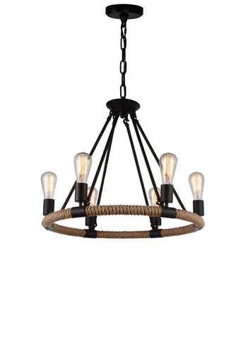 9671P25-6-101 Ganges 6 Light Up Chandelier With Black Finish