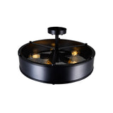 9904C20-5-101 Tigris 5 Light Drum Shade Flush Mount With Black Finish