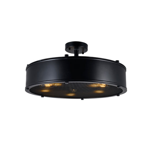 9904C20-5-101 Tigris 5 Light Drum Shade Flush Mount With Black Finish