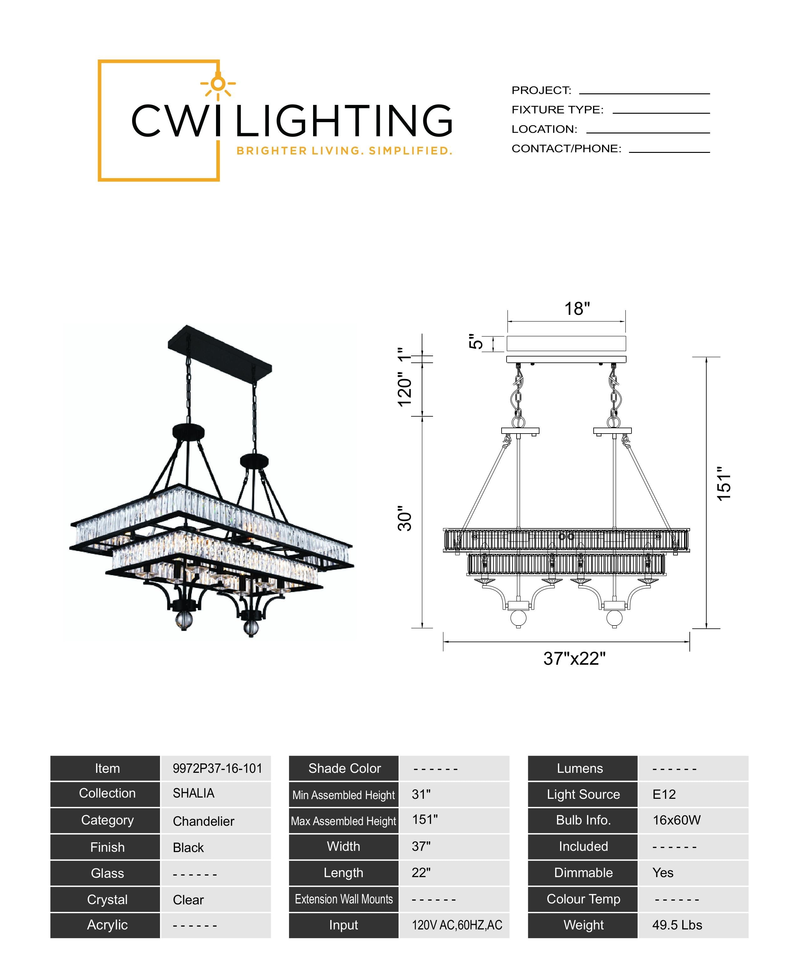 9972P37-16-101 Shalia 16 Light Island Chandelier With Black Finish