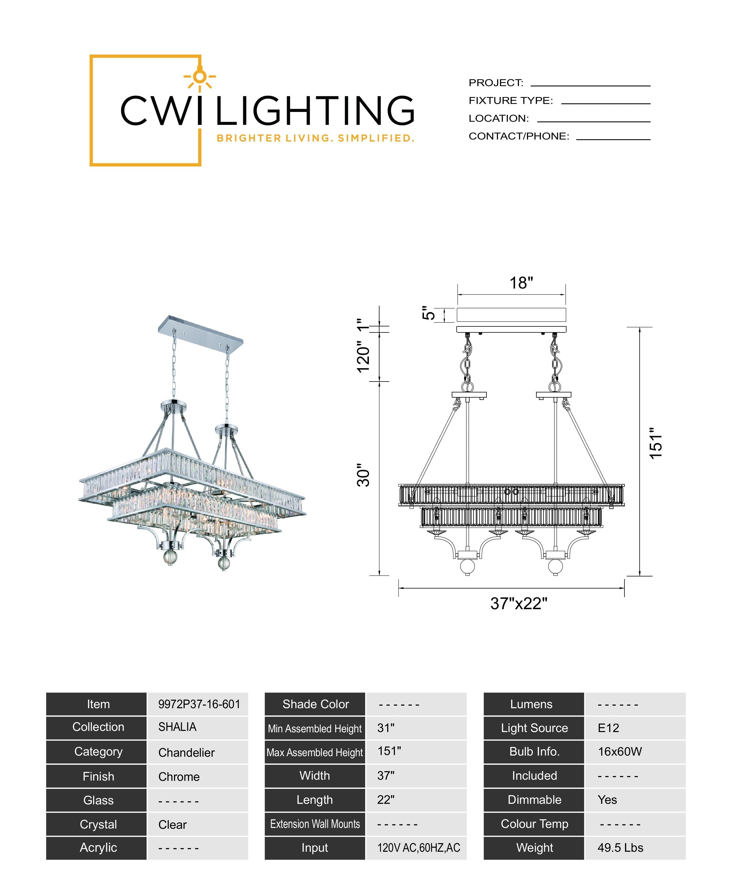 9972P37-16-601 Shalia 16 Light Island Chandelier With Chrome