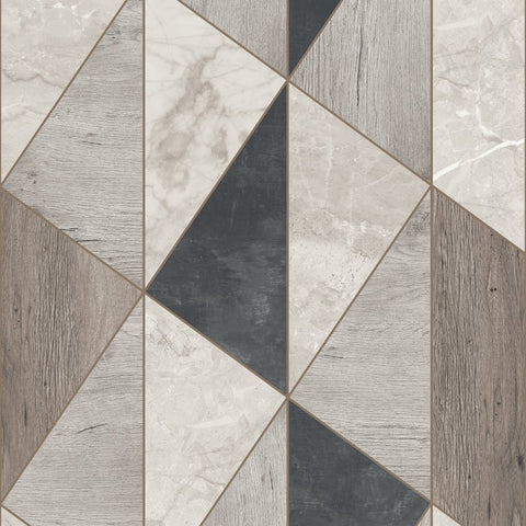 A65104 Grandeco Vigo Geometric Grey Metallic Wallpaper