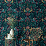 A67801 Grandeco Opulent Damask Navy Pink Wallpaper