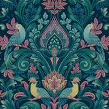 A67801 Grandeco Opulent Damask Navy Pink Wallpaper