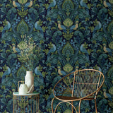 A67802 Grandeco Opulent Damask Green Blue Wallpaper 